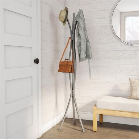 Lavish Home Lavish Home 80-ENTRYF-5 Freestanding Metal Hall Tree Modern Twist Coat Rack; Satin Silver 80-ENTRYF-5